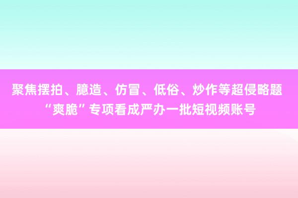 聚焦摆拍、臆造、仿冒、低俗、炒作等超侵略题 “爽脆”专项看成严办一批短视频账号